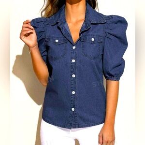 🆕 SHEIN Puffy Sleeve Denim Button Shirt 👕